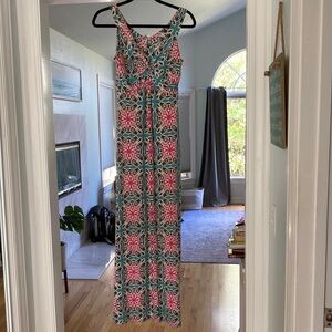 Boden Blue Pink Floral Twist Waist Jersey Sleeveless Maxi Dress